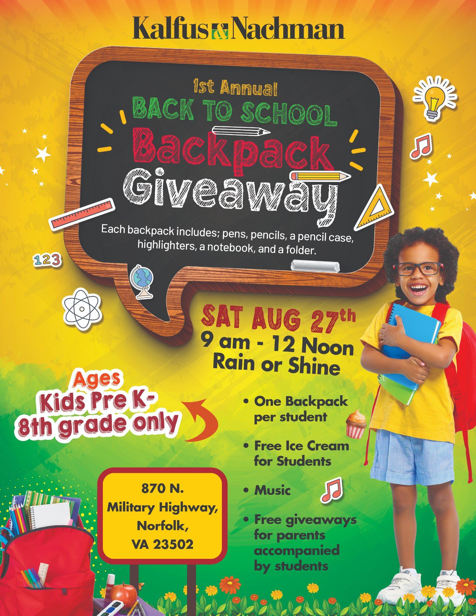 Back to School Backpack Giveaway flyer